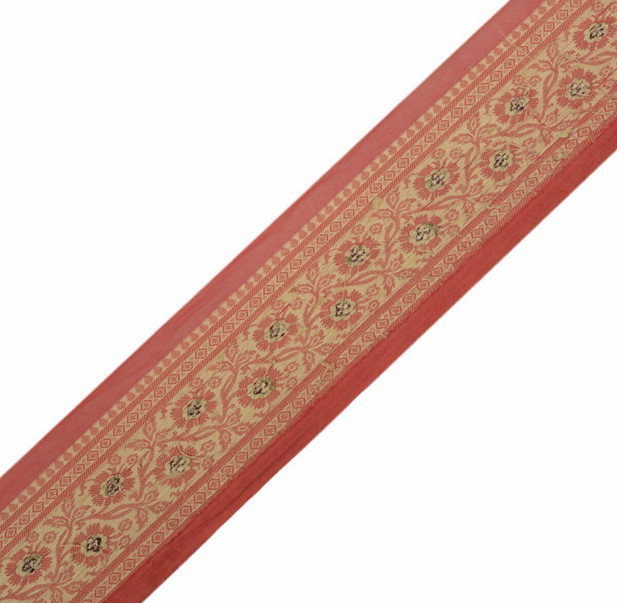 Vintage Saree Border Indian Craft Trim Antique Woven Pure Silk Pink Ribbon Lace