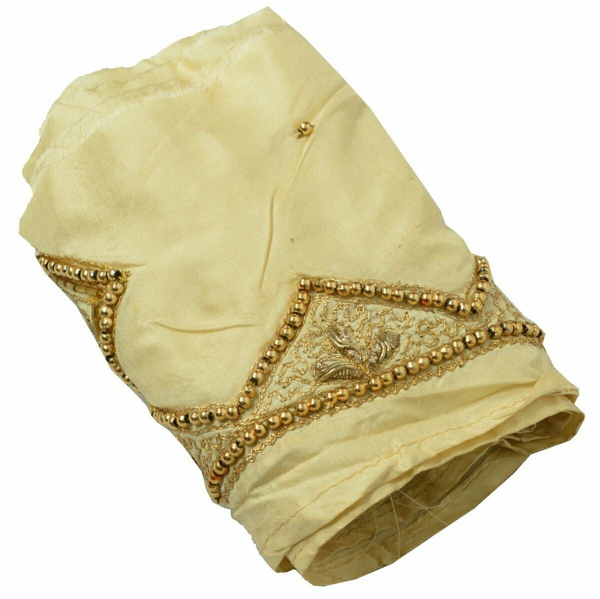 Antique Vintage Saree Border Craft Trim Hand Beaded Embroidered Cream Ribbon