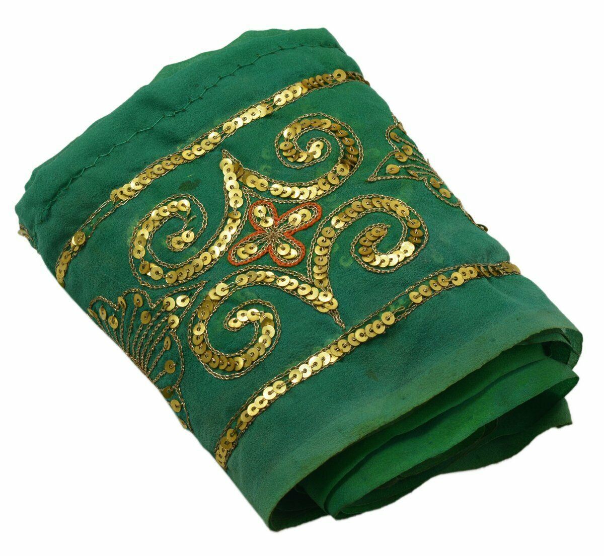 Antique Vintage Saree Border Indian Craft Trim Sequins Embroidered Green Lace