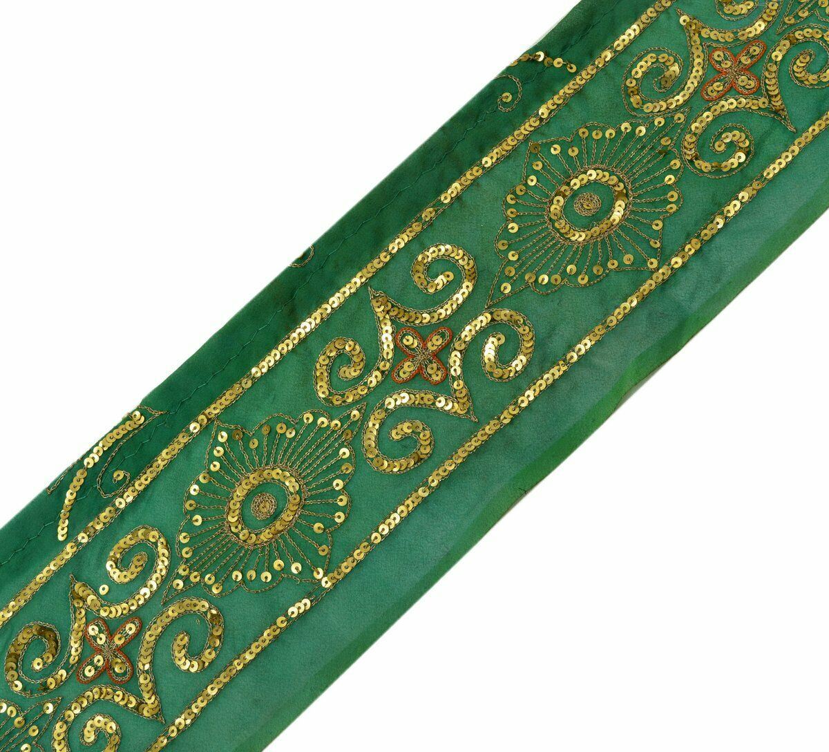 Antique Vintage Saree Border Indian Craft Trim Sequins Embroidered Green Lace