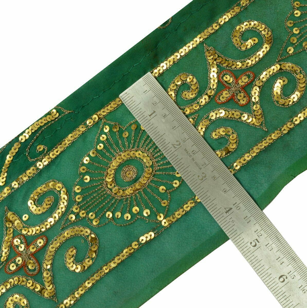 Antique Vintage Saree Border Indian Craft Trim Sequins Embroidered Green Lace