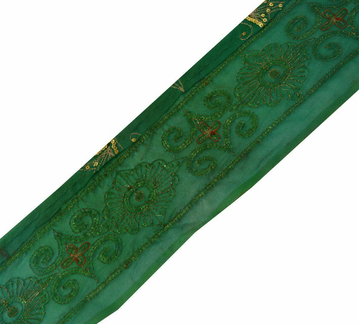 Antique Vintage Saree Border Indian Craft Trim Sequins Embroidered Green Lace