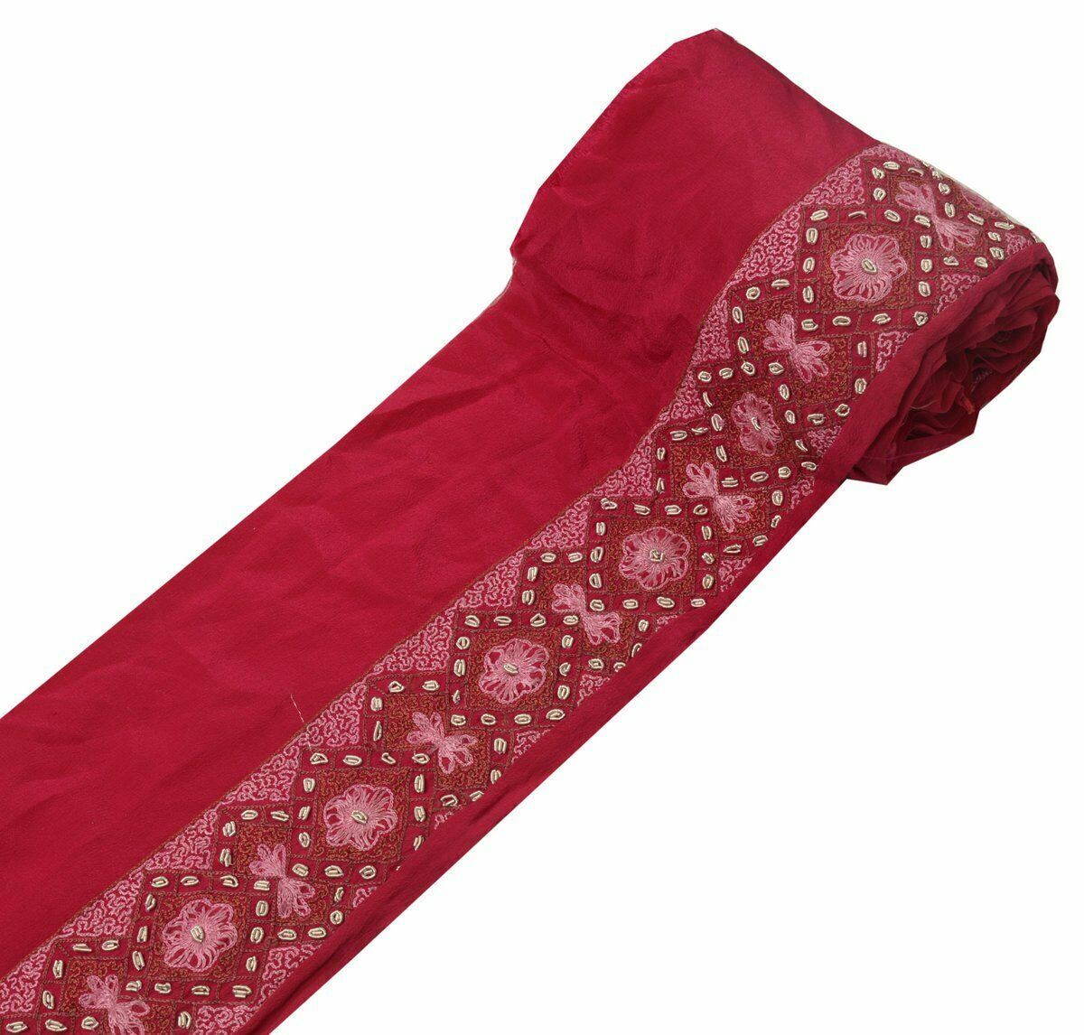 Antique Vintage Saree Border Craft Trim Hand Beaded Embroidered Deep Pink Ribbon