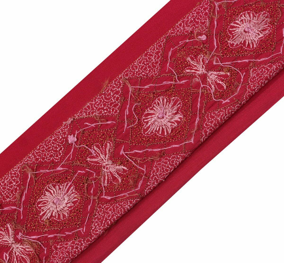 Antique Vintage Saree Border Craft Trim Hand Beaded Embroidered Deep Pink Ribbon
