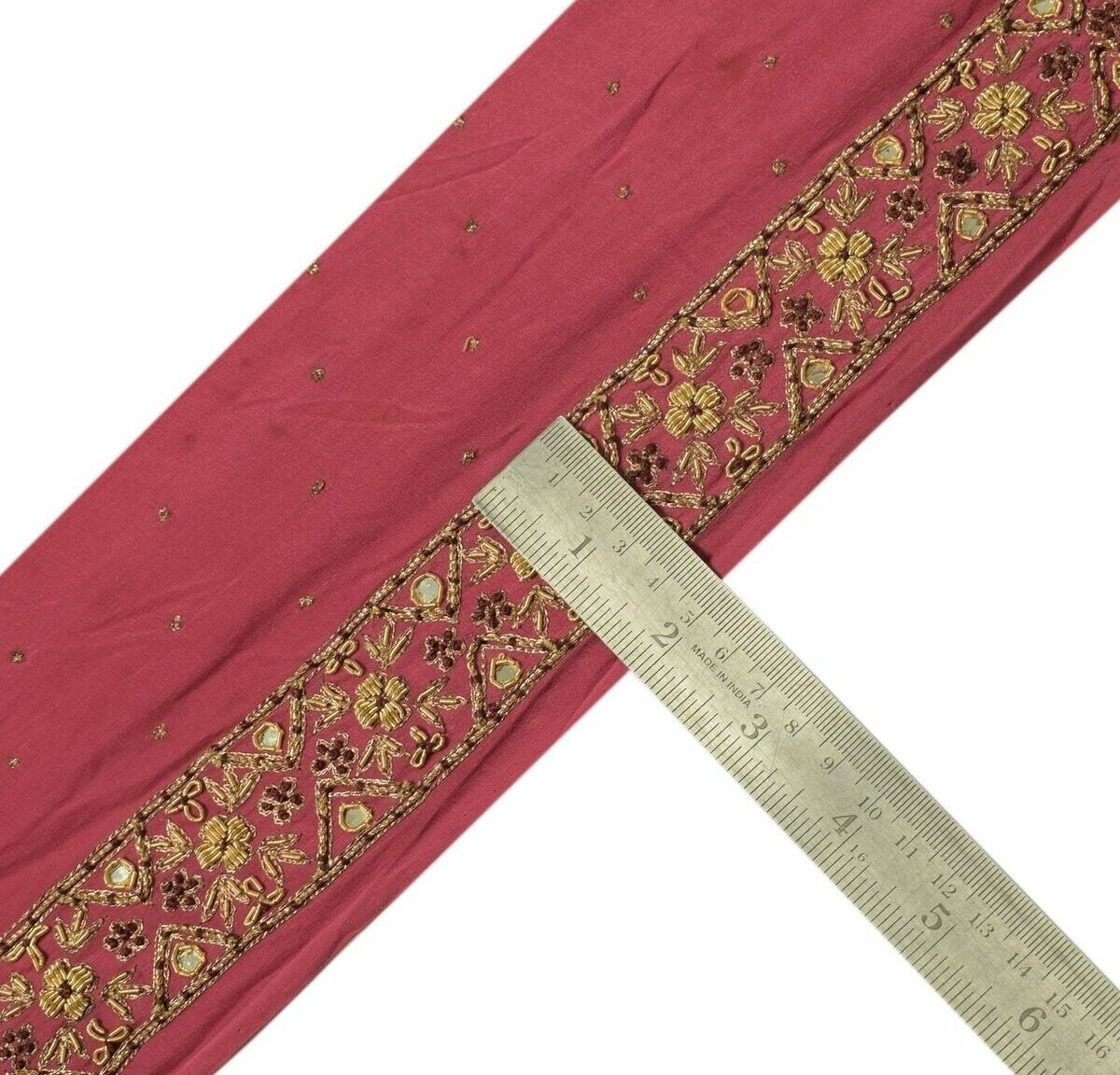 Vintage Sari Border Indian Craft Trim Hand Beaded Embroidered Ribbon Lace Pink