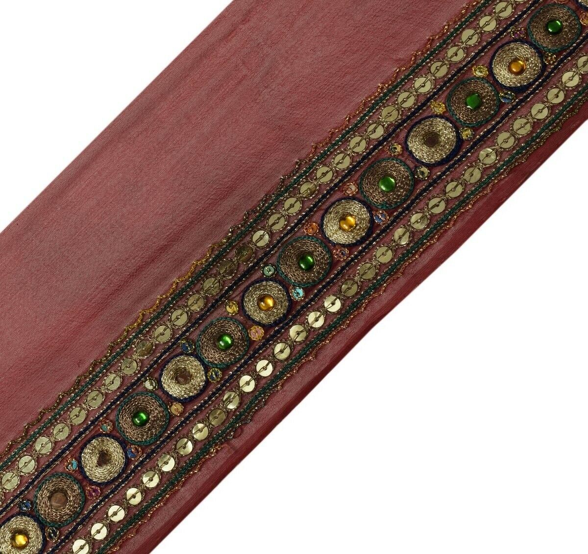 2" W Vintage Sari Border Indian Craft Trim Embroidered Maroon Sewing Ribbon Lace