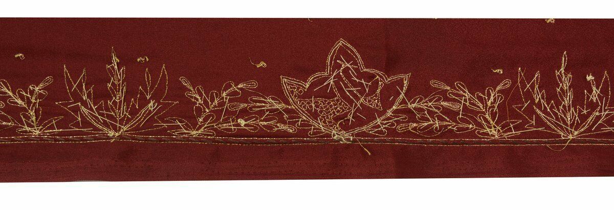 Antique Vtg Saree Border Indian Craft Trim Hand Beaded Embroidered Maroon Lace