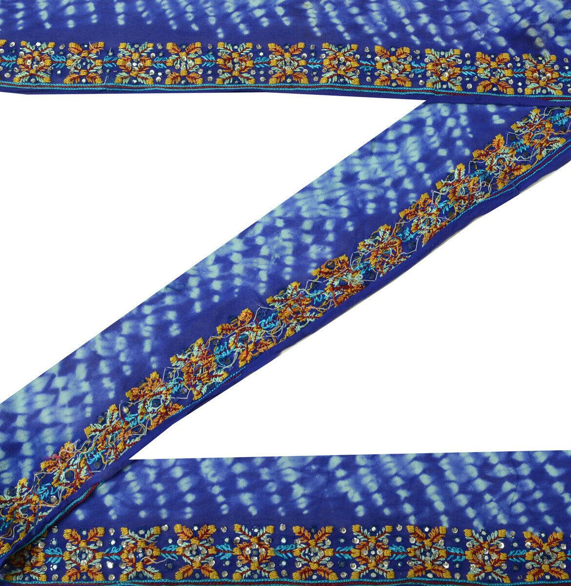 Antique Vintage Saree Border Indian Craft Trim Hand Embroidered Ribbon Lace Blue