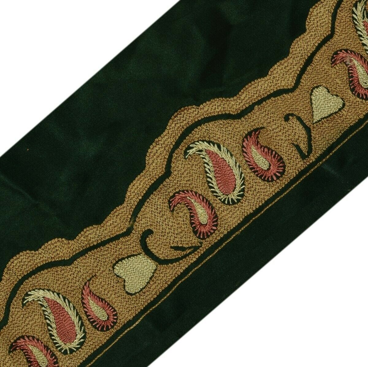 Vintage Sari Border Indian Craft Trim Embroidered Green Sewing Ribbon Lace