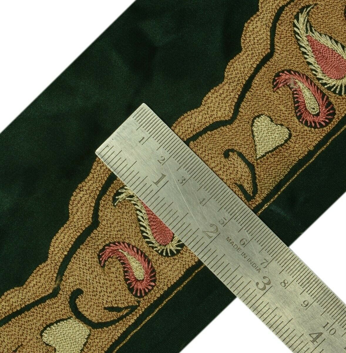 Vintage Sari Border Indian Craft Trim Embroidered Green Sewing Ribbon Lace