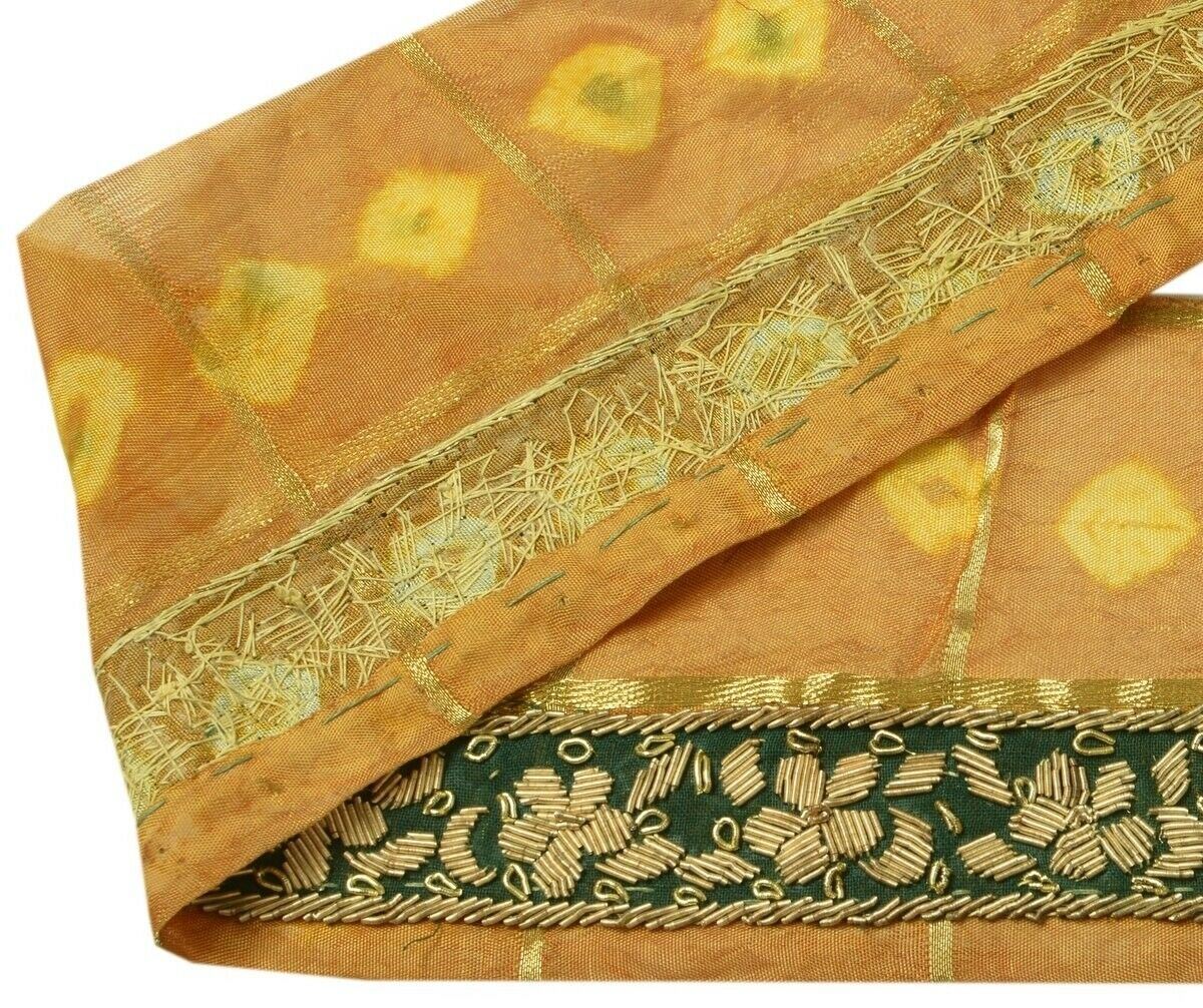 Vintage Sari Border Indian Craft Trim Hand Beaded Zardozi Green Ribbon Lace