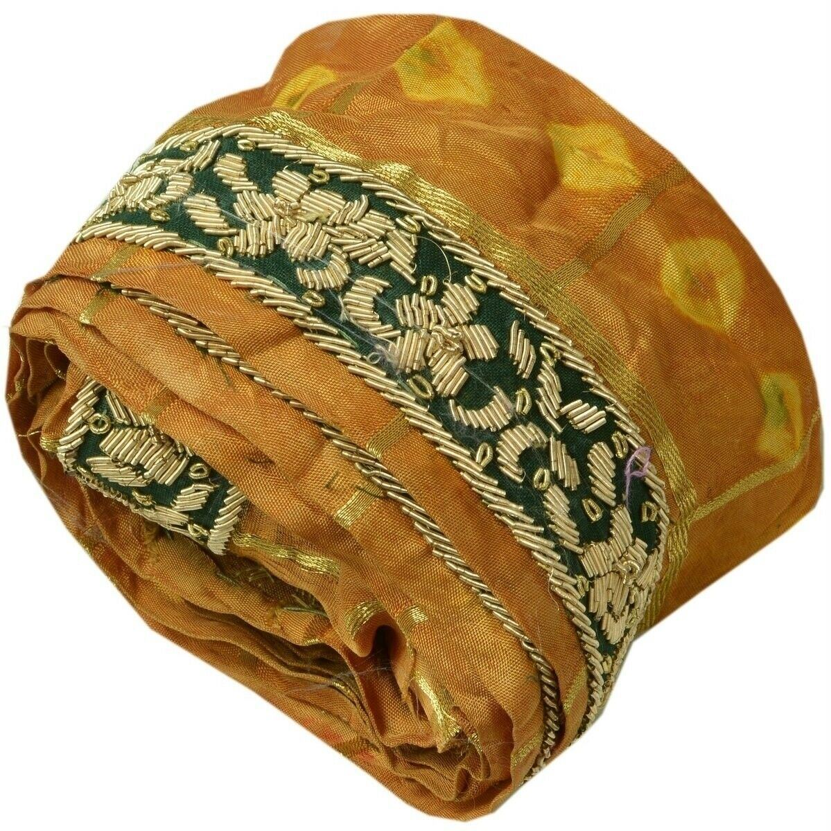 Vintage Sari Border Indian Craft Trim Hand Beaded Zardozi Green Ribbon Lace