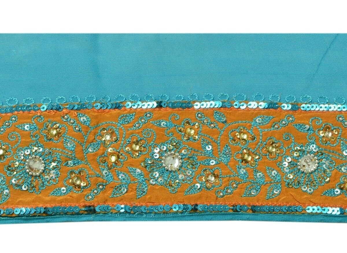 Vintage Sari Border Indian Craft Trim Hand Beaded Embroidered Lace Saffron