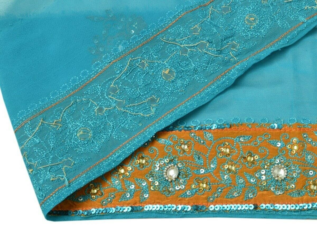 Vintage Sari Border Indian Craft Trim Hand Beaded Embroidered Lace Saffron