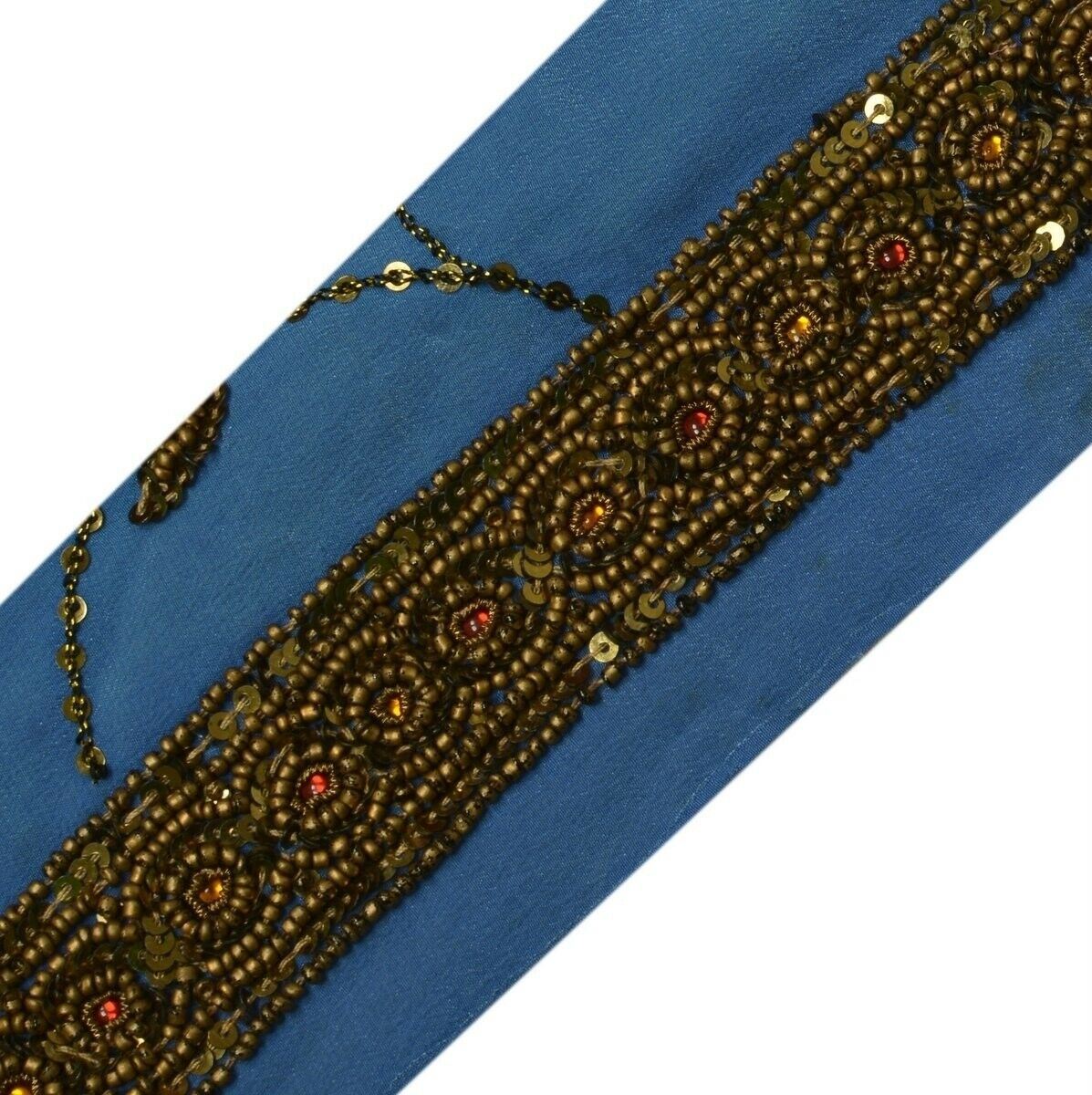 Vintage Sari Border Indian Craft Trim Beaded Antique Color Beads Ribbon Lace