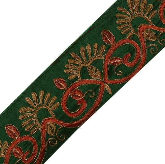 Vintage Sari Border Indian Craft Trim Embroidered Green Sewing Ribbon Lace