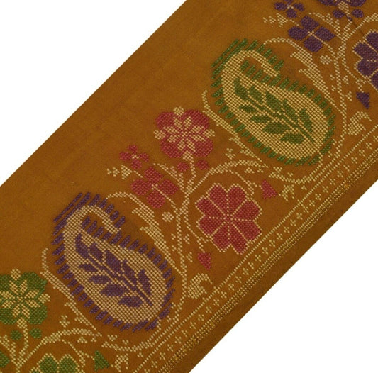 Vintage Sari Border Indian Craft Trim Woven Paisley Pure Silk Ribbon Lace Rust