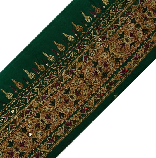 Vintage Sari Border Indian Craft Trim Embroidered Green Sewing Ribbon Lace