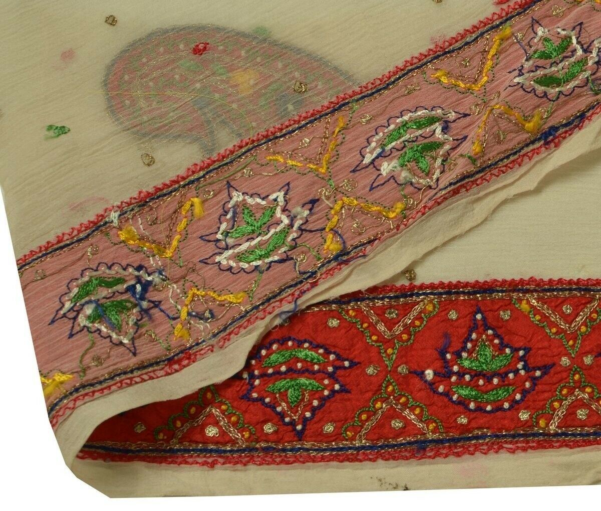 Vintage Sari Border Indian Craft Trim Hand Embroidered Sewing Ribbon Lace Red