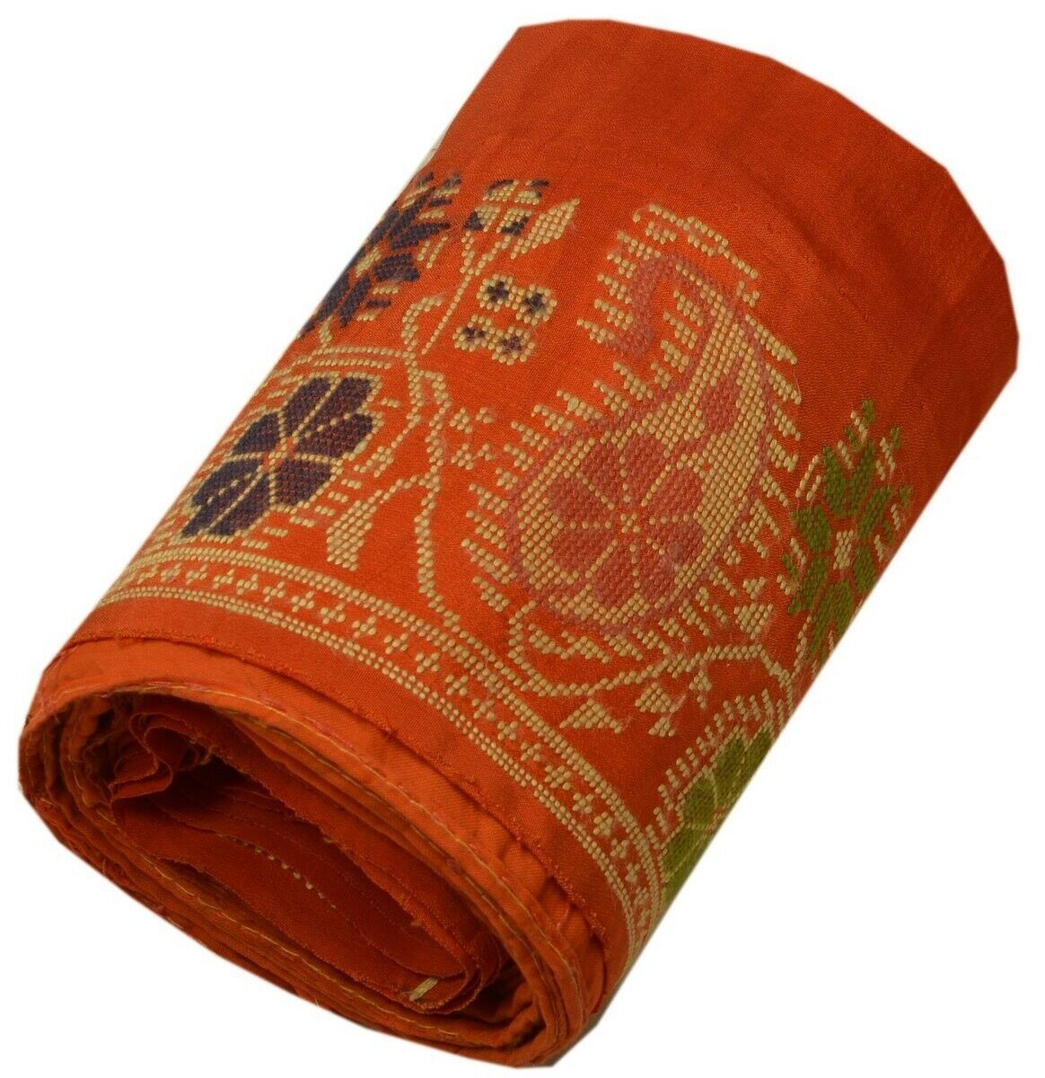 Vintage Sari Border Indian Craft Trim Woven Paisley Pure Silk Deep Orange Ribbon