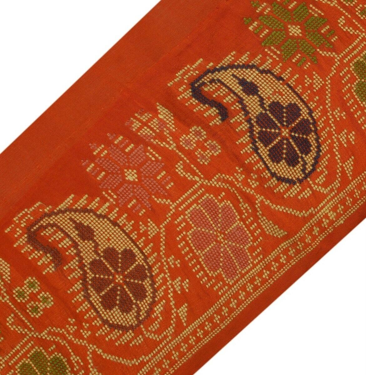 Vintage Sari Border Indian Craft Trim Woven Paisley Pure Silk Deep Orange Ribbon