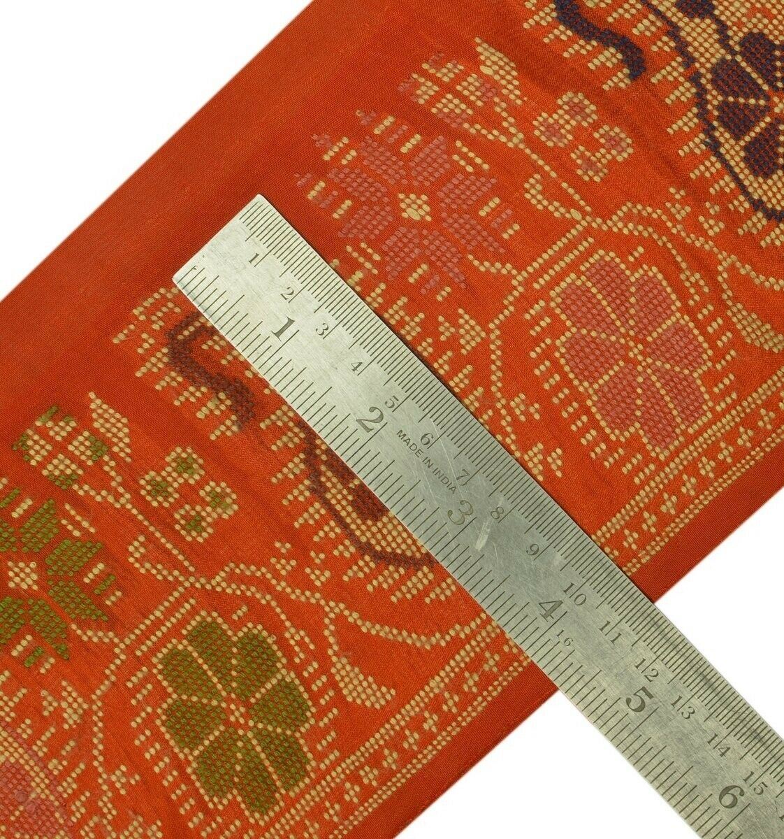 Vintage Sari Border Indian Craft Trim Woven Paisley Pure Silk Deep Orange Ribbon