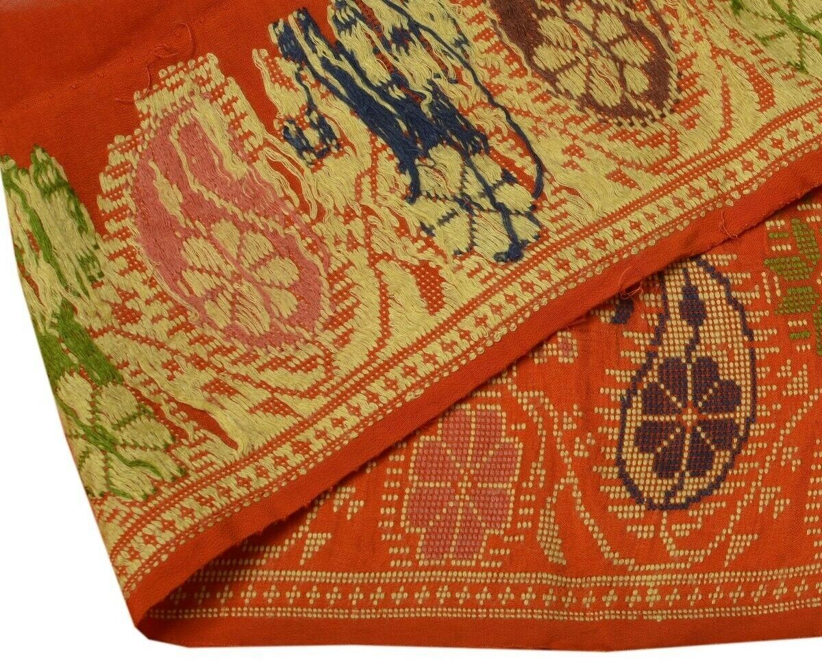 Vintage Sari Border Indian Craft Trim Woven Paisley Pure Silk Deep Orange Ribbon