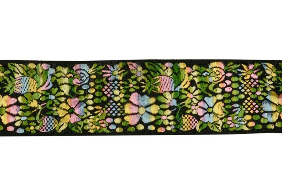 Vintage Saree Border Indian Craft Trim Woven Floral Black Ribbon Lace