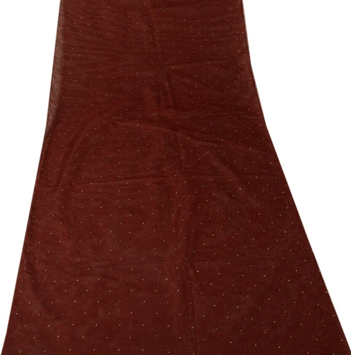 Vintage Sari Remnant Scrap NET Fabric for Sewing Craft Maroon