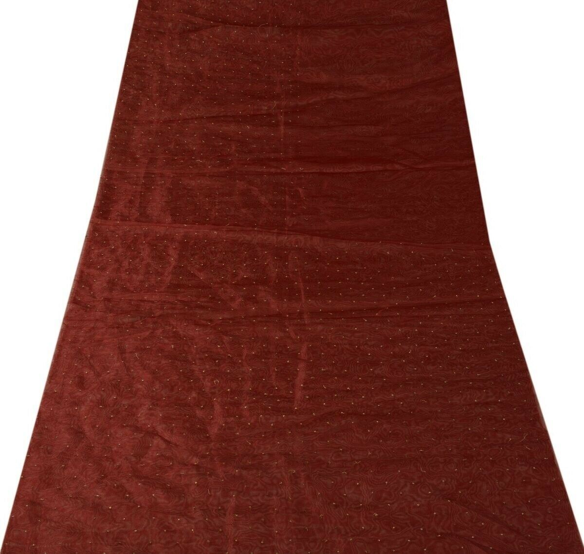 Vintage Sari Remnant Scrap NET Fabric for Sewing Craft Maroon