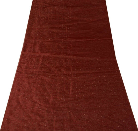 Vintage Sari Remnant Scrap NET Fabric for Sewing Craft Maroon