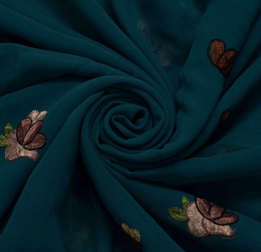 Blend Georgette Vintage Sari Remnant Scrap Fabric for Sewing Craft Teal Blue