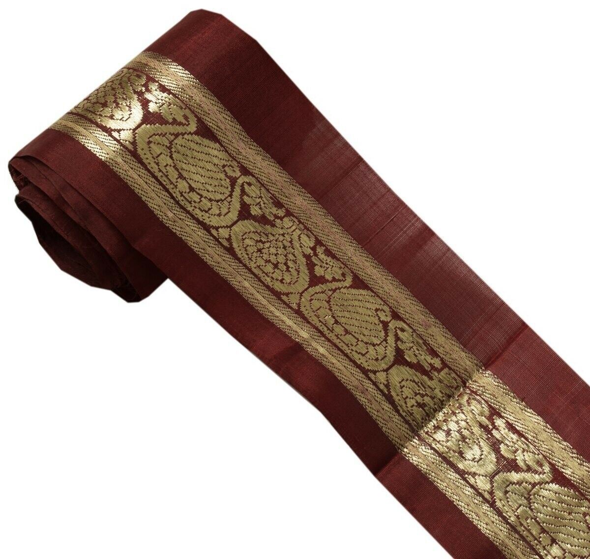Vintage Sari Border Indian Craft Trim Woven Zari Brocade Maroon Ribbon Lace
