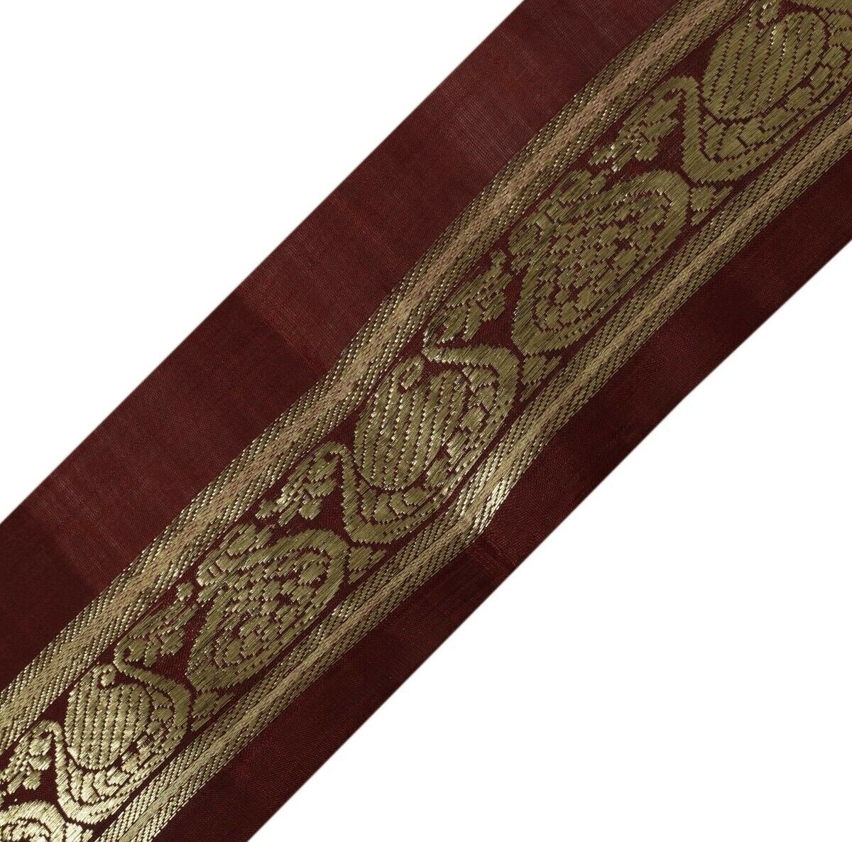 Vintage Sari Border Indian Craft Trim Woven Zari Brocade Maroon Ribbon Lace