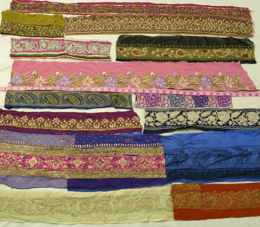 14 Pieces Assorted Lot of Vintage Sari Border Remnant Indian Craft Sewing Trim