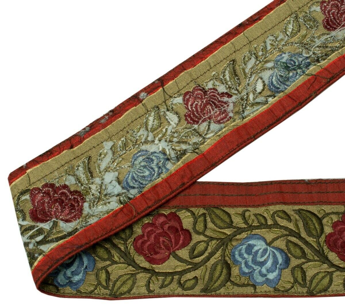 Vintage Sari Border Indian Craft Sewing Trim Embroidered Floral Ribbon Lace