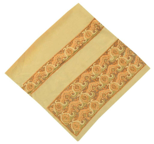 Vintage Saree Remnant Scrap Multi Purpose Embroidered Cream Craft Design Fabric