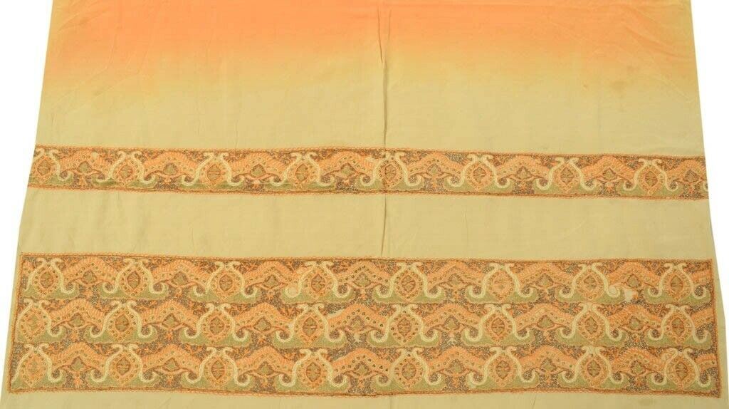 Vintage Saree Remnant Scrap Multi Purpose Embroidered Cream Craft Design Fabric