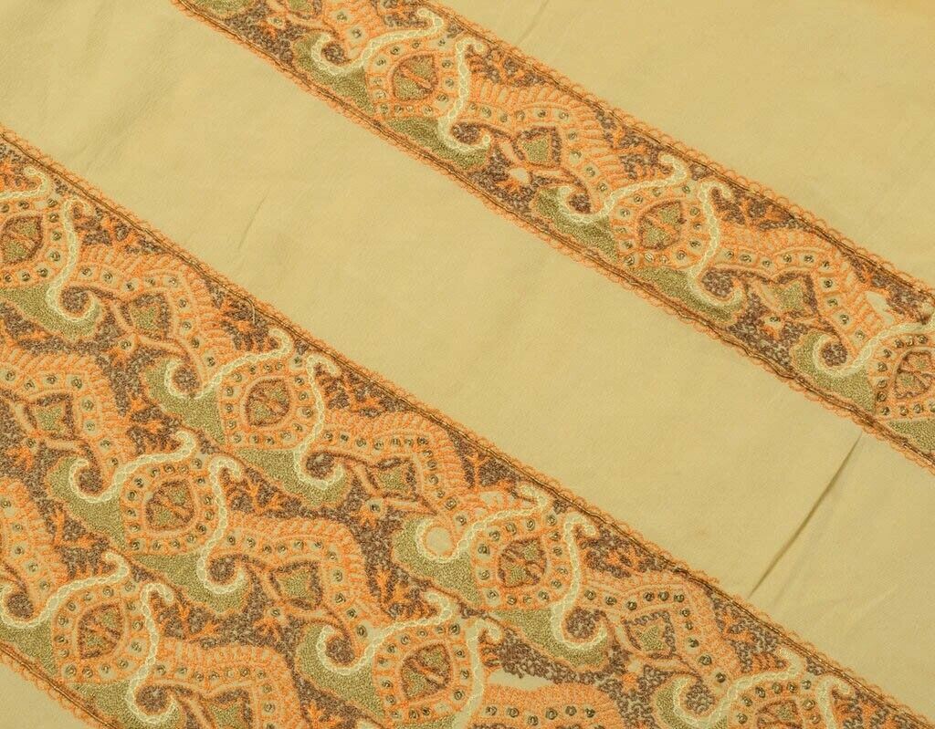 Vintage Saree Remnant Scrap Multi Purpose Embroidered Cream Craft Design Fabric