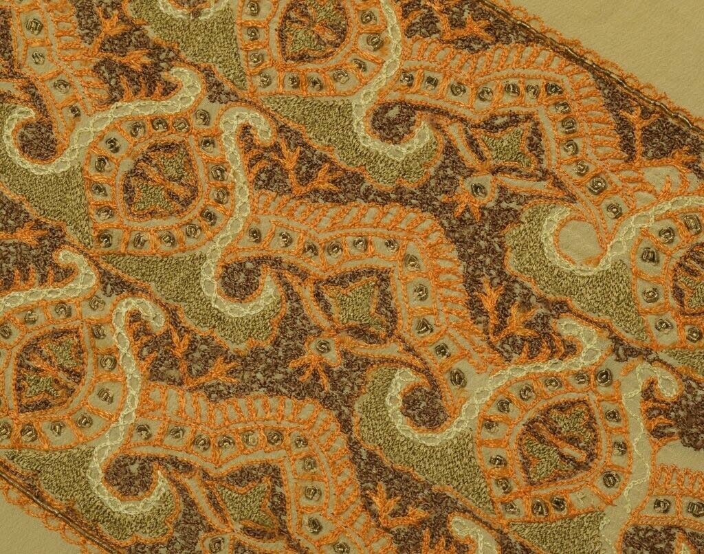 Vintage Saree Remnant Scrap Multi Purpose Embroidered Cream Craft Design Fabric