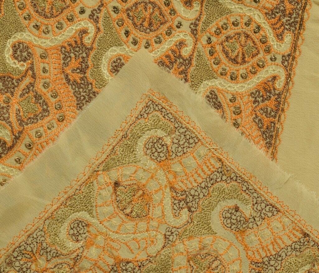 Vintage Saree Remnant Scrap Multi Purpose Embroidered Cream Craft Design Fabric