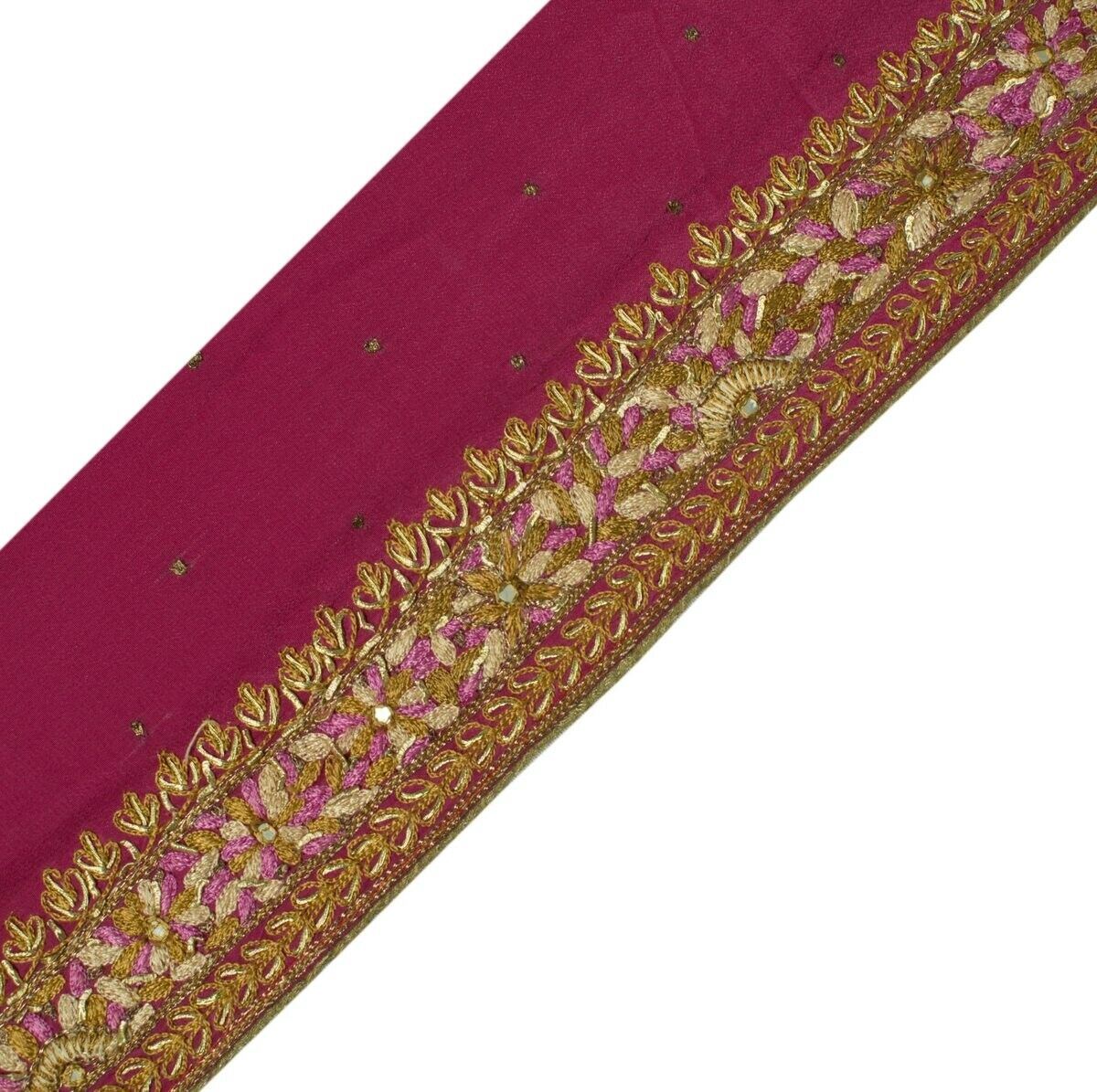 Vintage Sari Border Indian Craft Sewing Trim Hand Beaded Embroidered Ribbon Lace