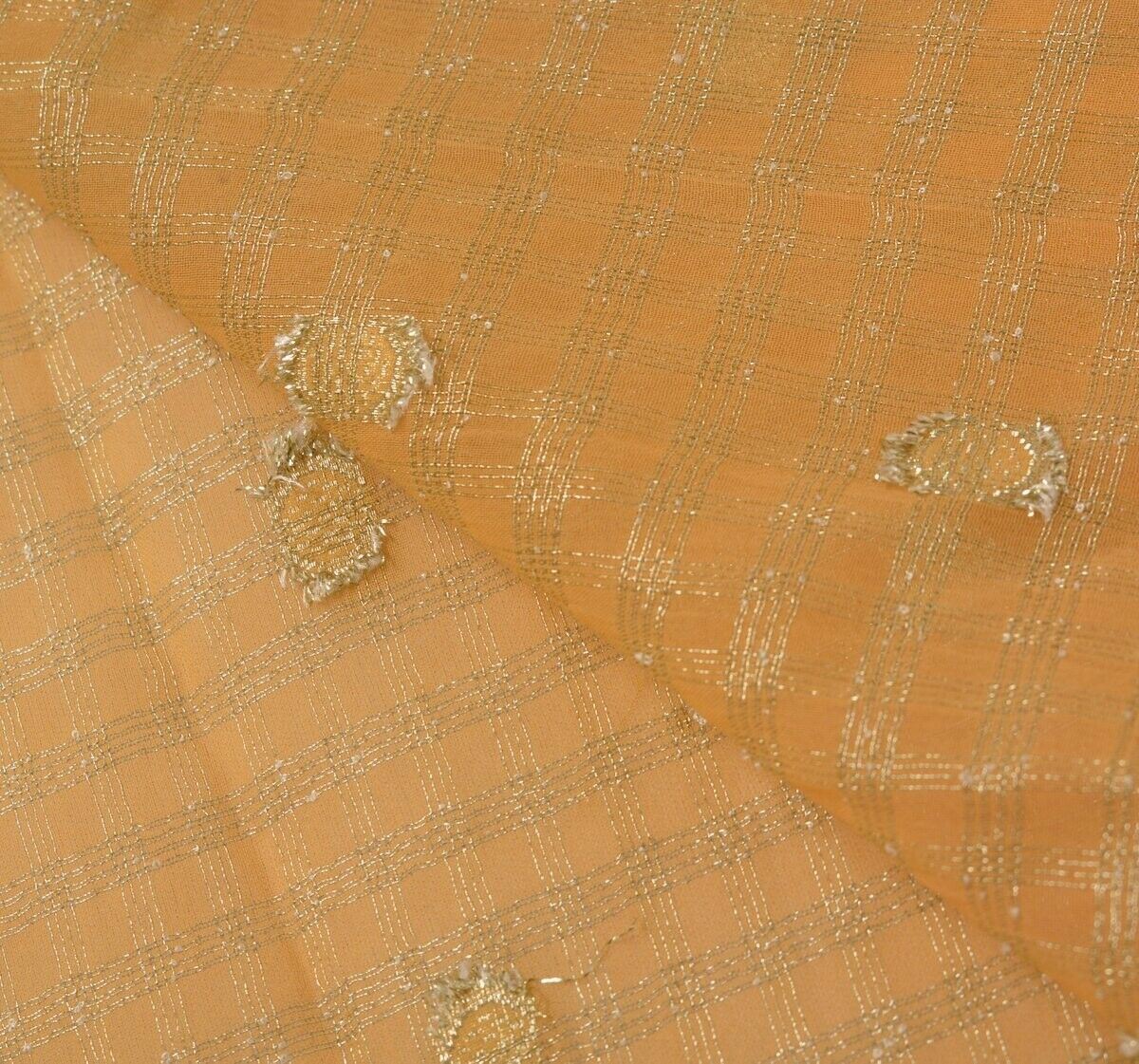 Indian Art Silk Woven Peach Vintage Sari Remnant Scrap Fabric for Sewing Craft