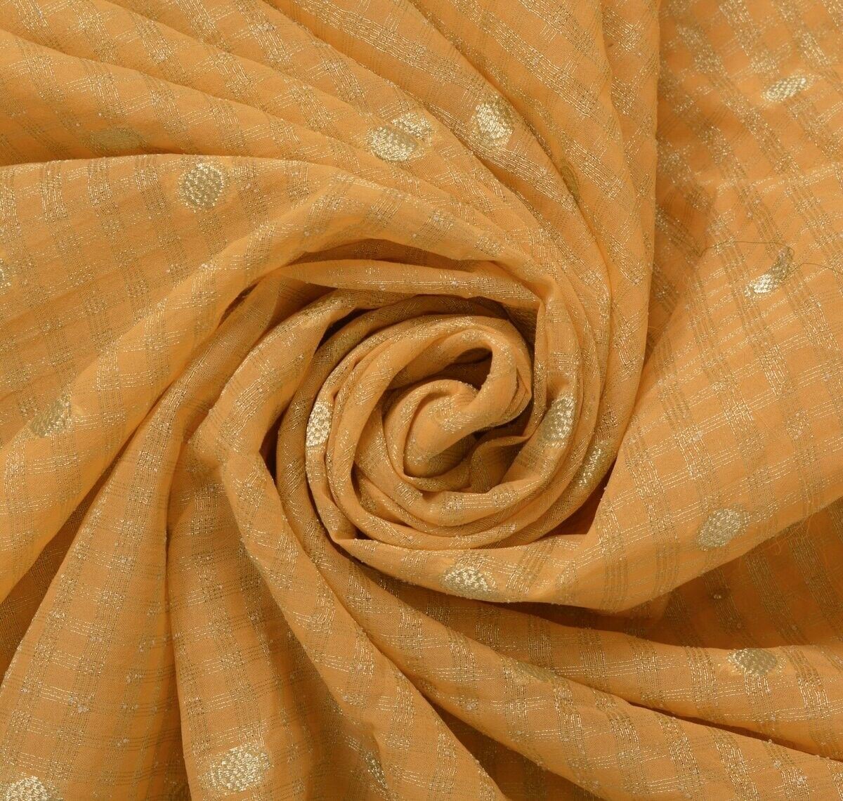 Indian Art Silk Woven Peach Vintage Sari Remnant Scrap Fabric for Sewing Craft