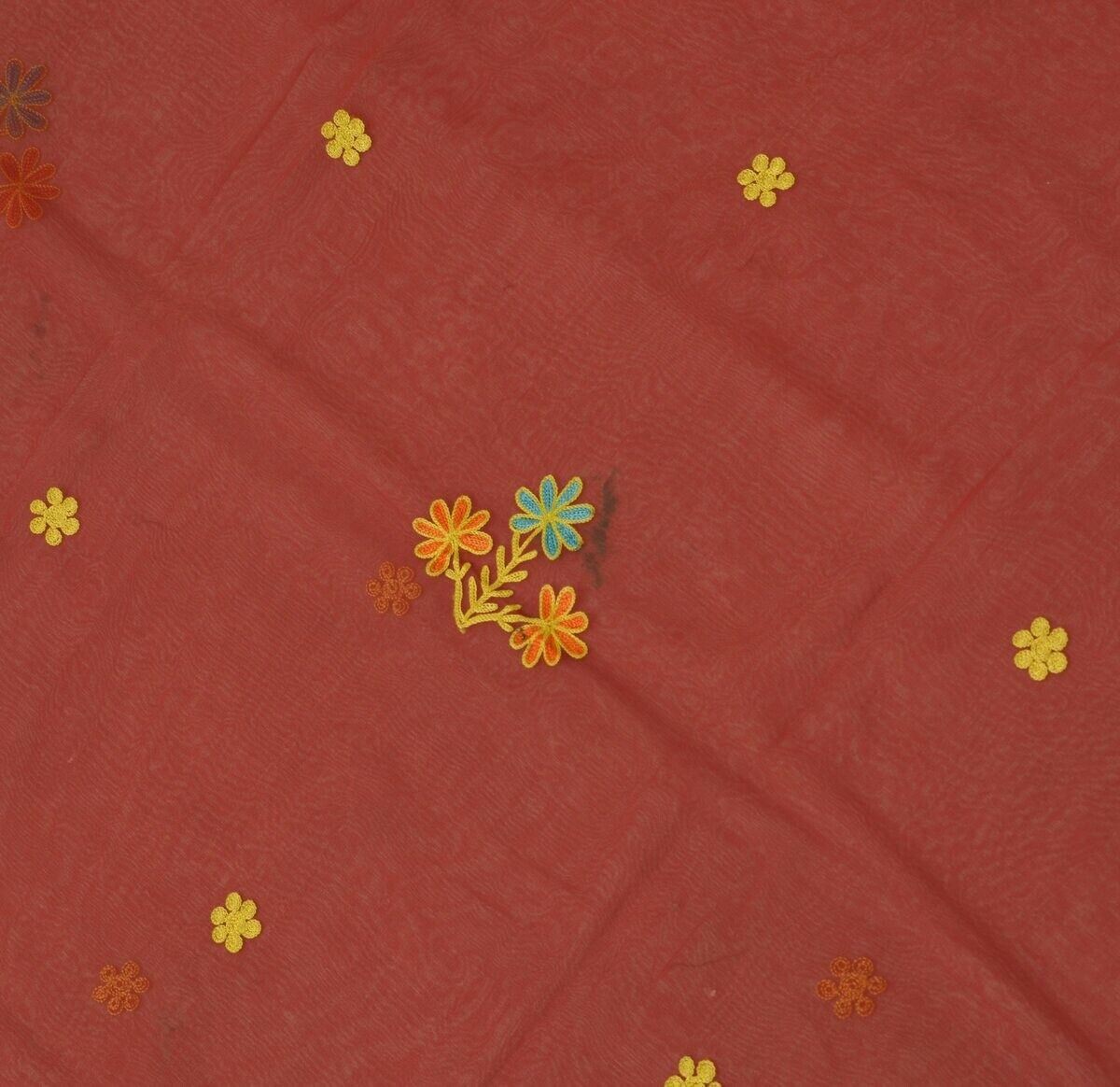 Blend Georgette Silk Maroon Vintage Sari Remnant Scrap Fabric for Sewing Craft