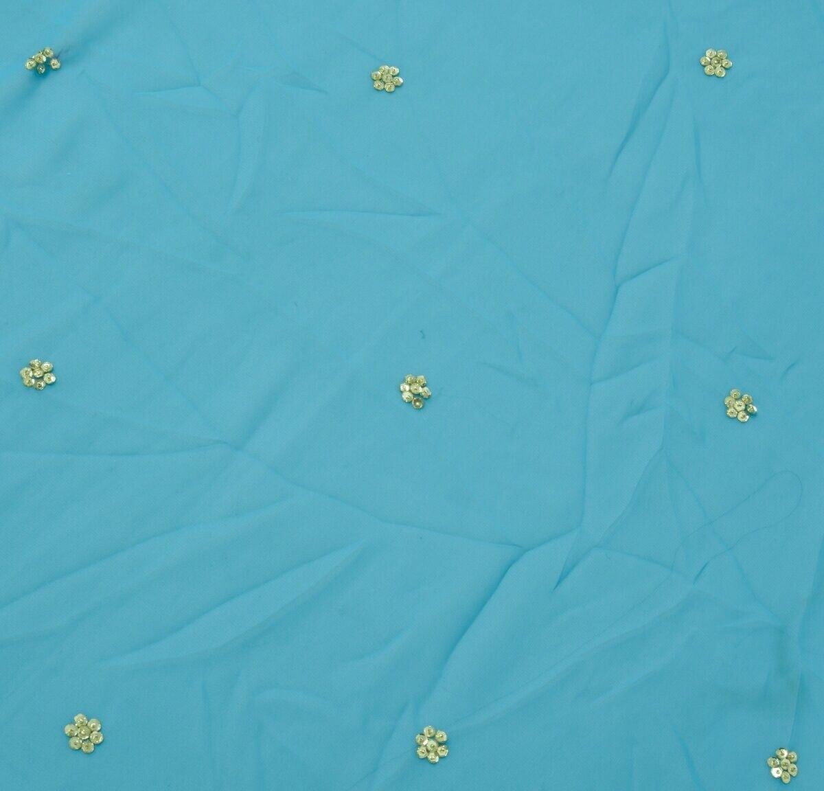 Blend Georgette Silk Blue Vintage Sari Remnant Scrap Fabric for Sewing Craft