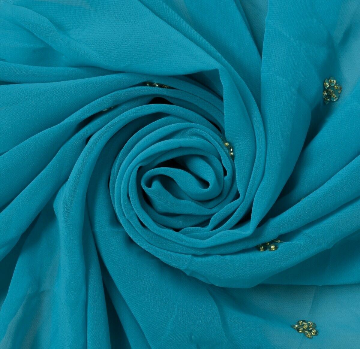 Blend Georgette Silk Blue Vintage Sari Remnant Scrap Fabric for Sewing Craft