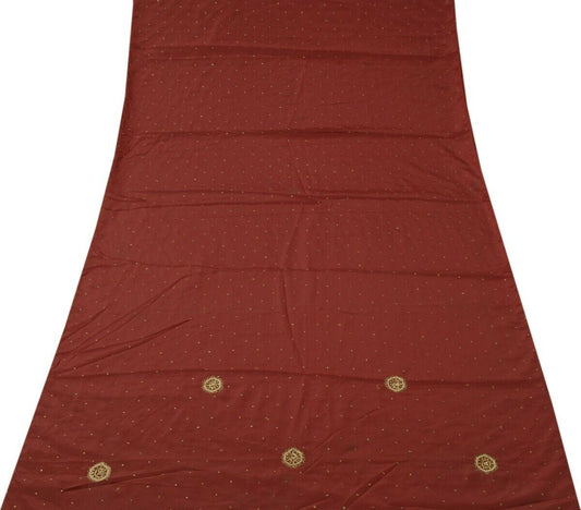 Blend Crepe Silk Maroon Vintage Sari Remnant Scrap Fabric for Sewing Craft