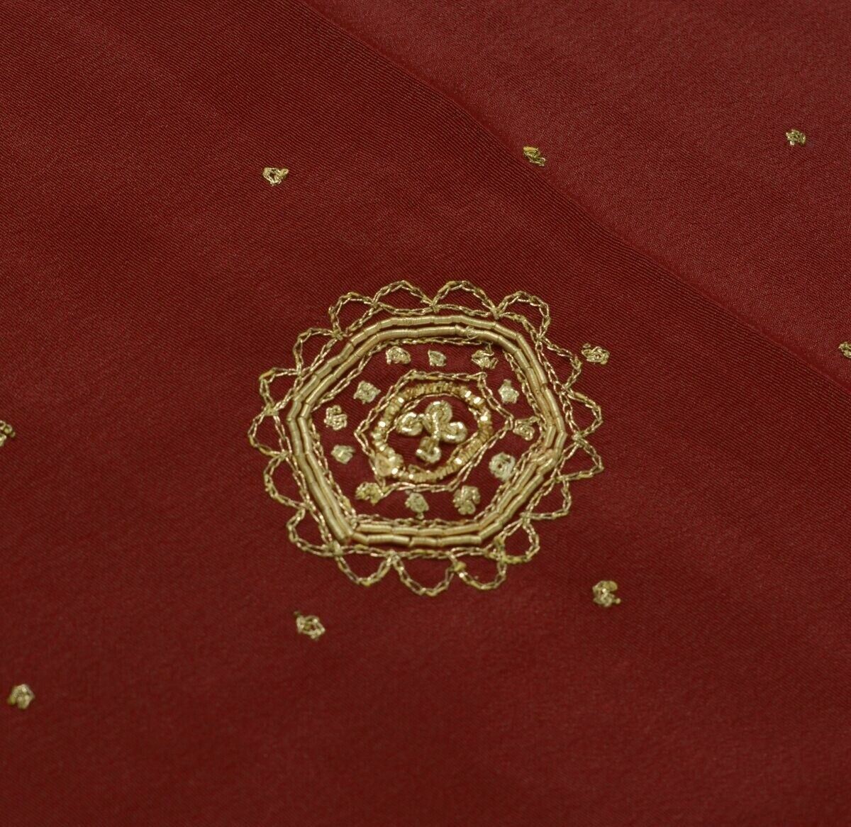 Blend Crepe Silk Maroon Vintage Sari Remnant Scrap Fabric for Sewing Craft