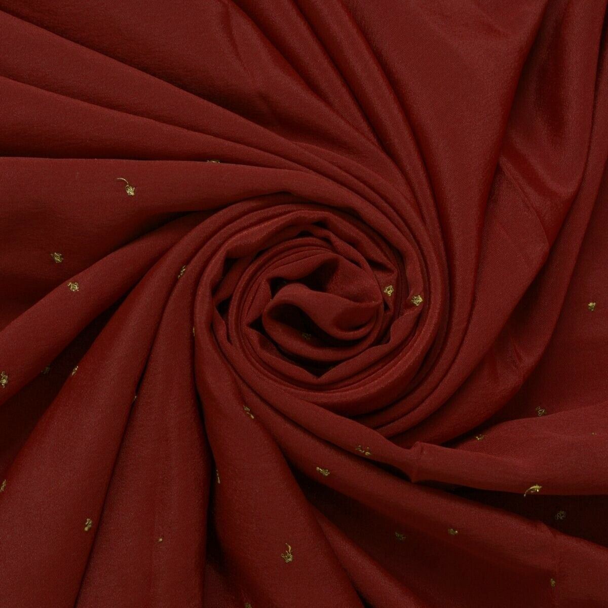 Blend Crepe Silk Maroon Vintage Sari Remnant Scrap Fabric for Sewing Craft